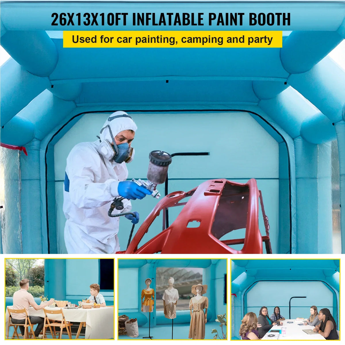 Portable Inflatable Paint Booth, 26x13x10ft Inflatable Spray Booth, with Air Filter System & 2 Blowers, Car Parking Gara