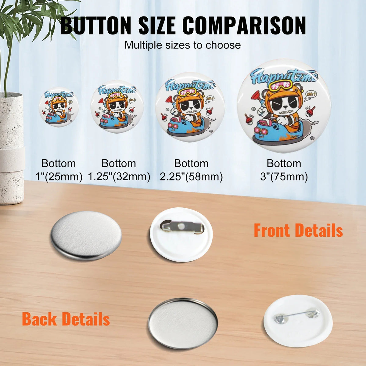 500 Sets Pin Back Button Parts 25/32/58mm Metal and Plastic Pin Badges Parts Supplies for DIY Button Badge Maker Machine