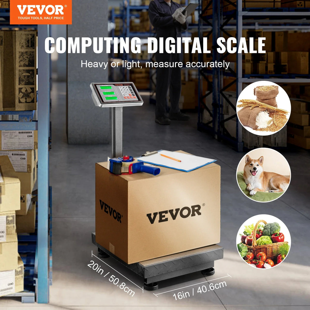 Computing Digital Platform Scale  660 lbs Load with LB/KG, Tare, Price Calculator, Stainless Steel High-Definition Display