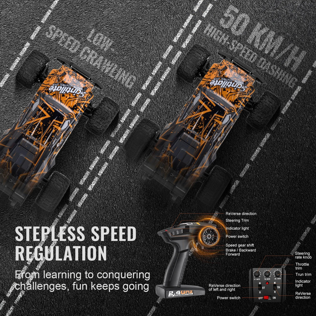 50 km/h 1:10 RC Car High Speed All Terrain 4WD Off-Road Truck with 45° Wheelie Hobby RC Racing Car Toys Gift for Kids