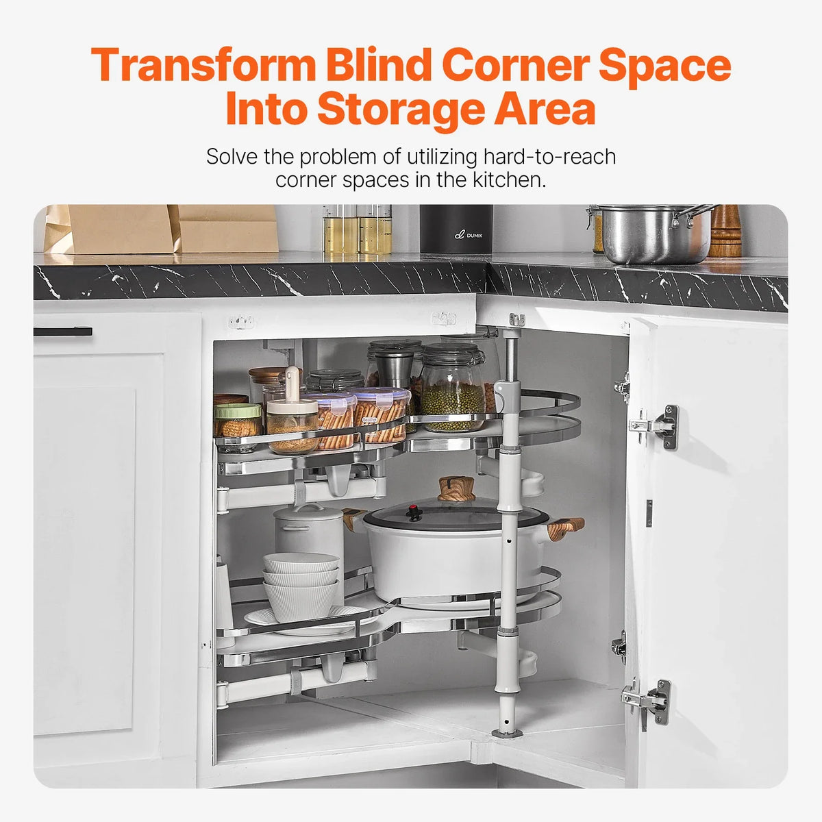 Swing Left Blind Corner Cabinet, Pull Out Organizer for 36 inch Width Blind Cabinet, 2 Tier Height Adjustable Swing Tray