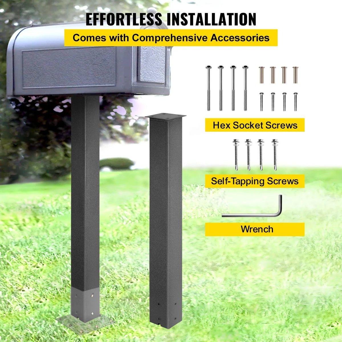 27"/43" Solid Mailbox Post Stand Steel Letter Box Post Granite Powder-Coated Steel With Drain Hole Outdoor For Roadside
