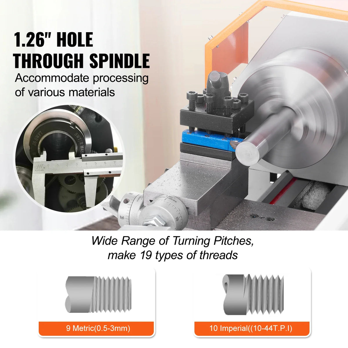 Metal Lathe, 7'' x 16'', 800W, Precision Desktop Metalworking Lathe, Variable Speed 150-2500 RPM,w/3-jaw Chuck & Tool Box