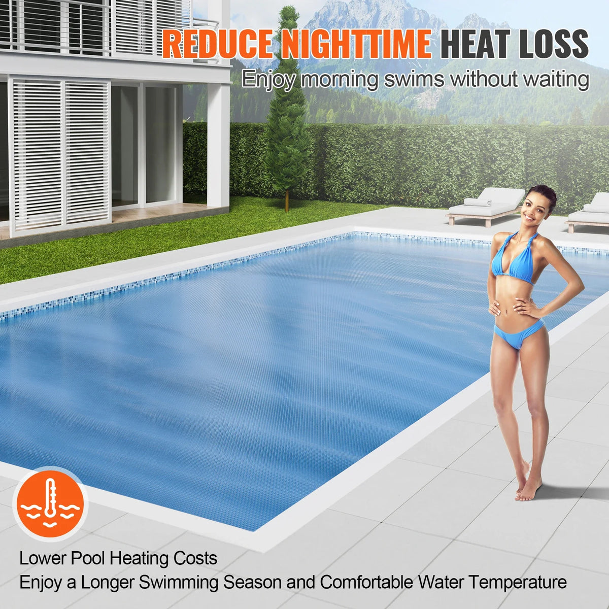 Solar Pool Cover 24 x 12 ft Rectangle Solar Blanket for Pools, Inground Above Ground Swimming Pool Solar Cover