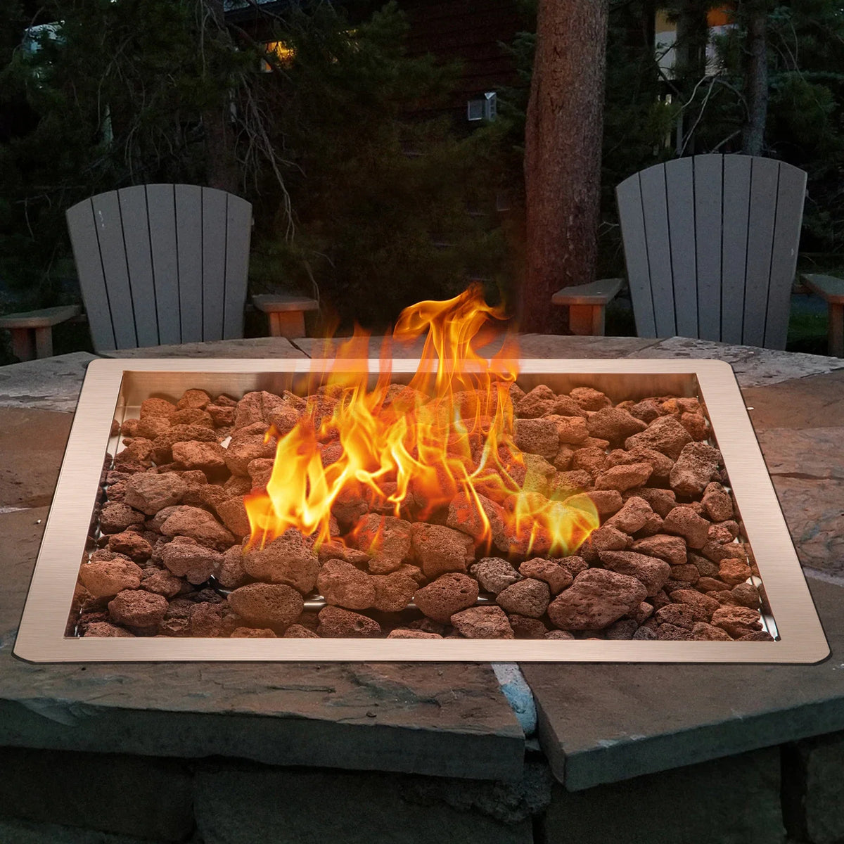 Drop in Fire Pit Pan 18\" x 18\" Square Fire Pit Burner Stainless Steel Gas Fire Pan with 1 Pack Volcanic Rock Fire Pit