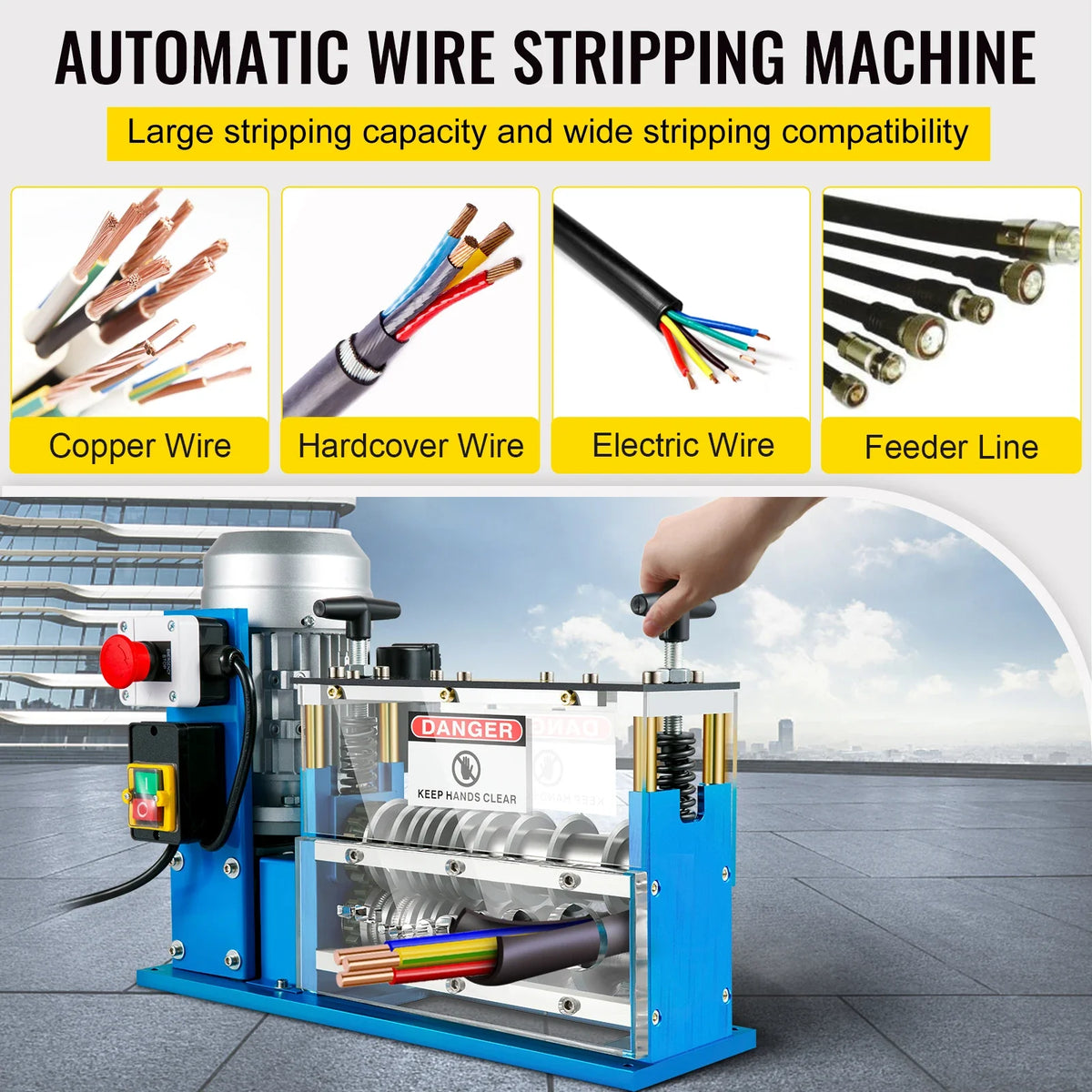 Electric Wire Stripping Machine Cable Stripper 1.5-38 mm 11 Channels & 10 Blades 75 ft/Minute for Recycling Copper Wire