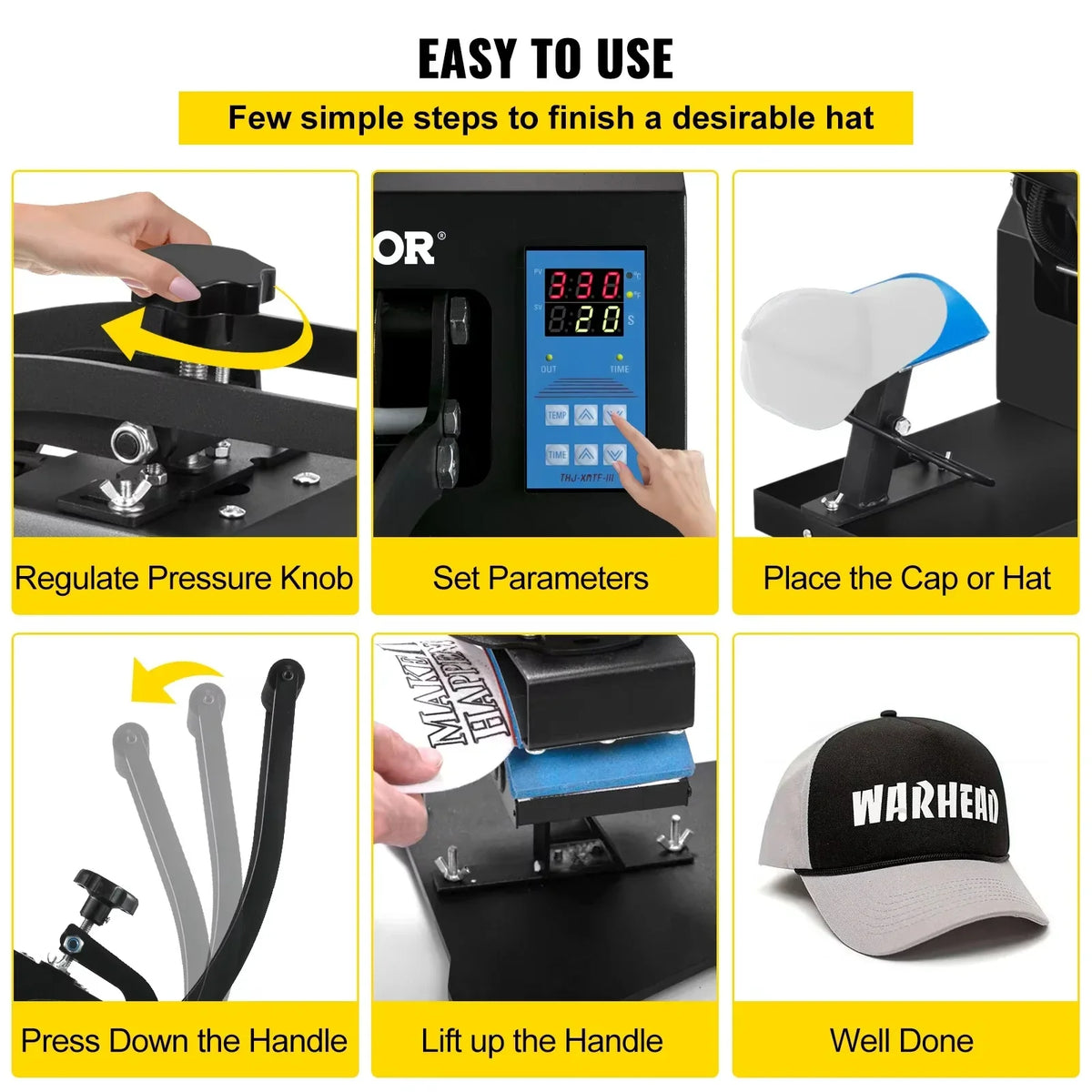 Hat Heat Press 5.5x3.5 inch Heat Press Machine 600W Professional Hat Heat Press Machine for Hats Caps Transfer Press Heat
