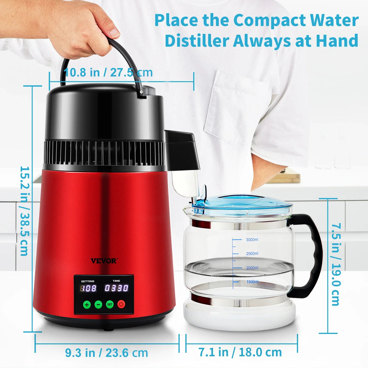 4L Water Distiller Purifier Filter 1 L/H Distilling Speed Dispenser Drinking Bottle Softener Touch Screen Home Appliance