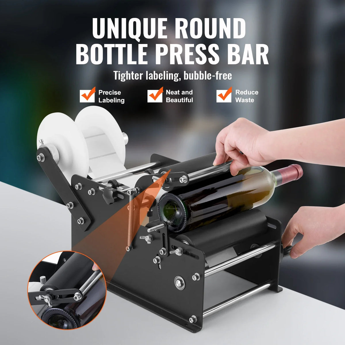 Manual Round Bottle Labeling Machine 15-20pcs/min Adjustable Labeler for Bottles Diameter 0.78-4.72 in (with Pressing Bar)