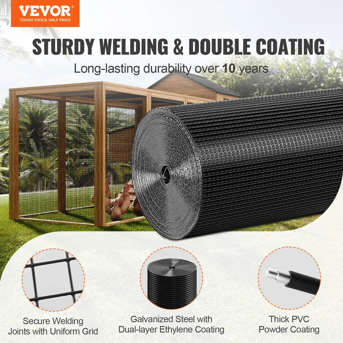 Hardware Cloth Galvanized Wire Mesh Roll Vinyl Coating Metal Wire Mesh for Chicken Coop Barrier Poultry Enclosures Black