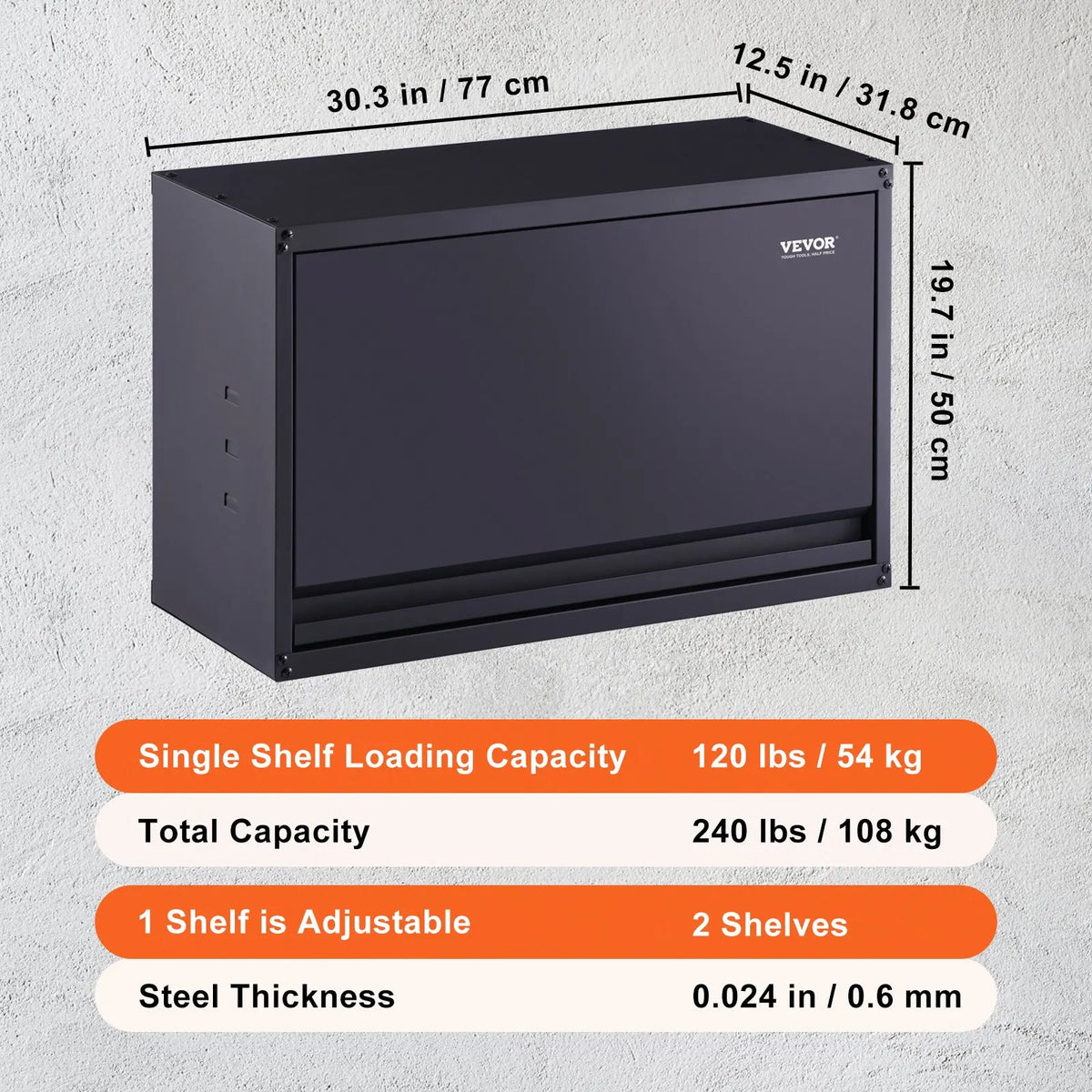Metal Storage Cabinet, 120lbs Load Capacity per Shelf, 20'' Tall Wall-Mounted Powder-Coating Steel Garage Cabinet