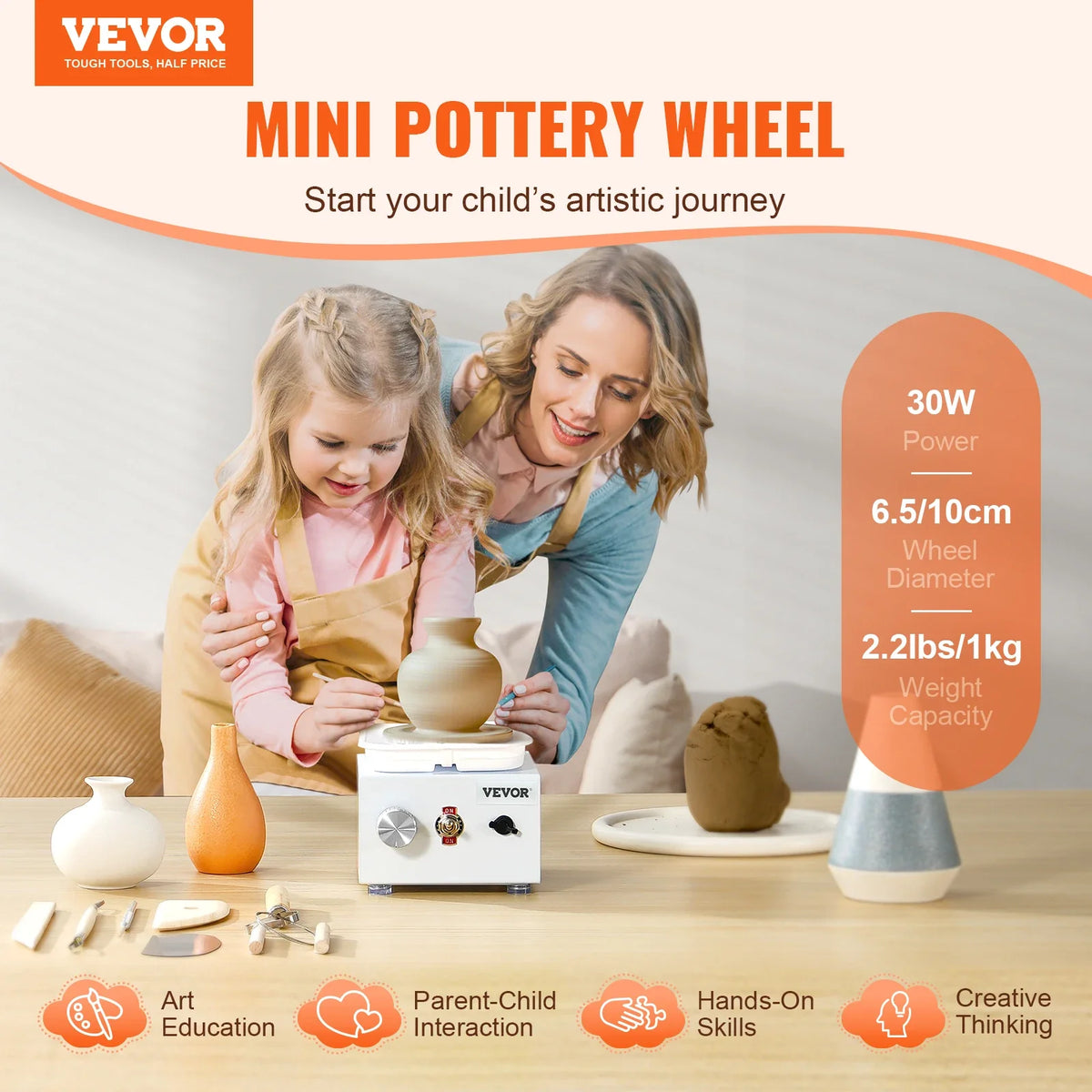 Mini Pottery Wheel 320RPM Adjustable Speed Electric Ceramic Wheel Machine for Art Craft Work Home DIY