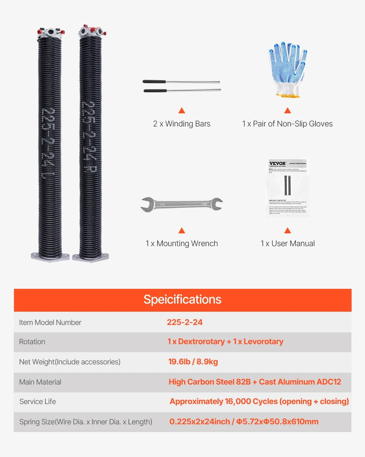 Garage Door Torsion Springs Pair 16000 Cycles Electrophoresis Black Coated for Replacement Garage Door Springs