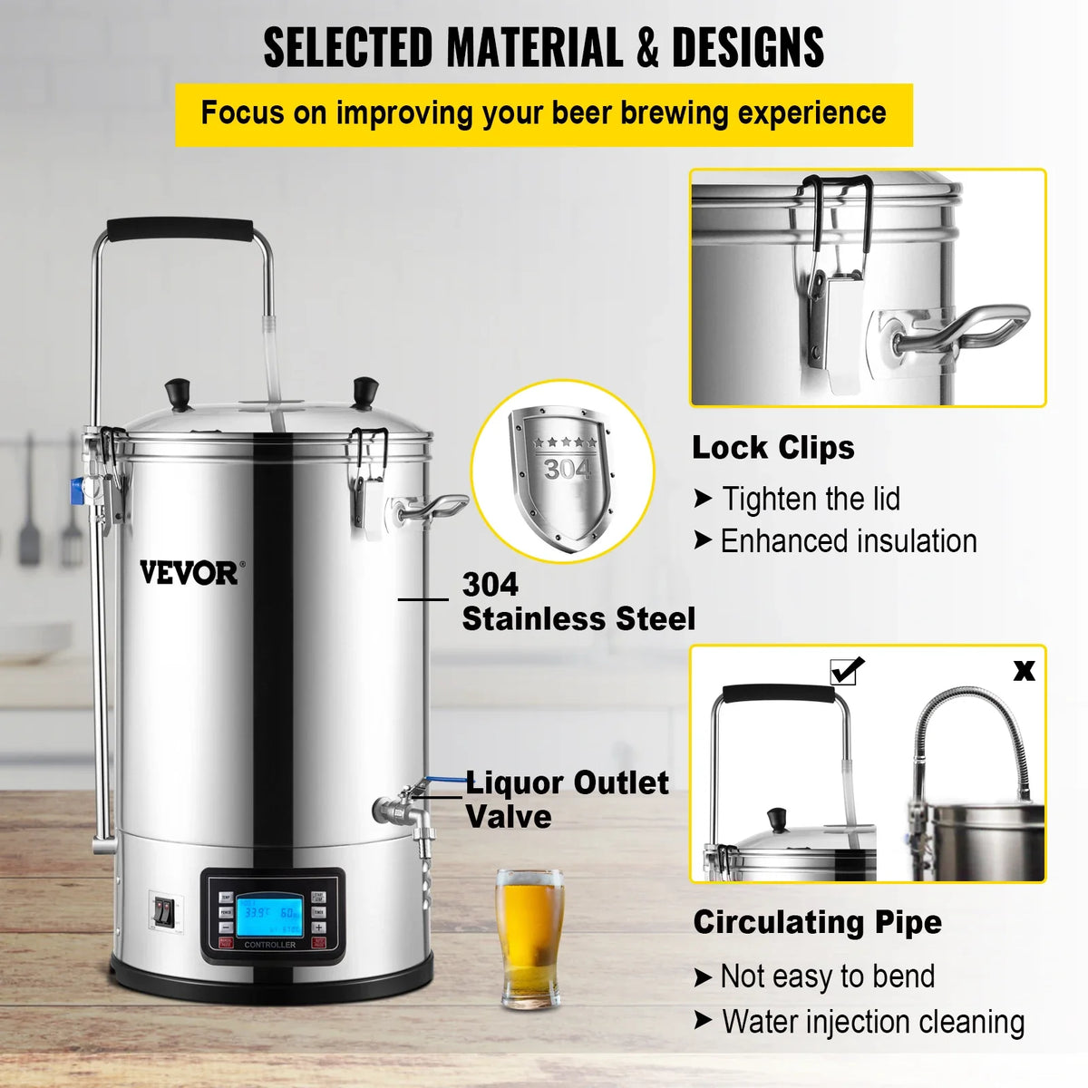 Electric Brewing System, 9.2 Gal/35 L Brewing Pot, All-in-One Home Beer Brewer Kit w/Pump, w/Auto/Manual Mode Panel