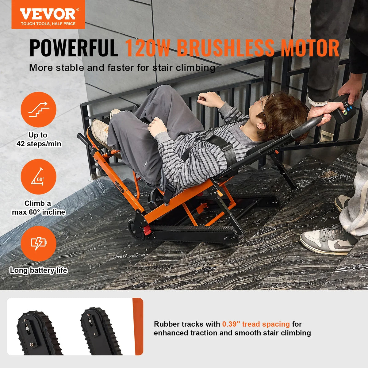 450 lbs Electric Stair Climbing Chair Foldable Emergency Stair Lift Wheelchair with Battery Operated for Elderly Disabled