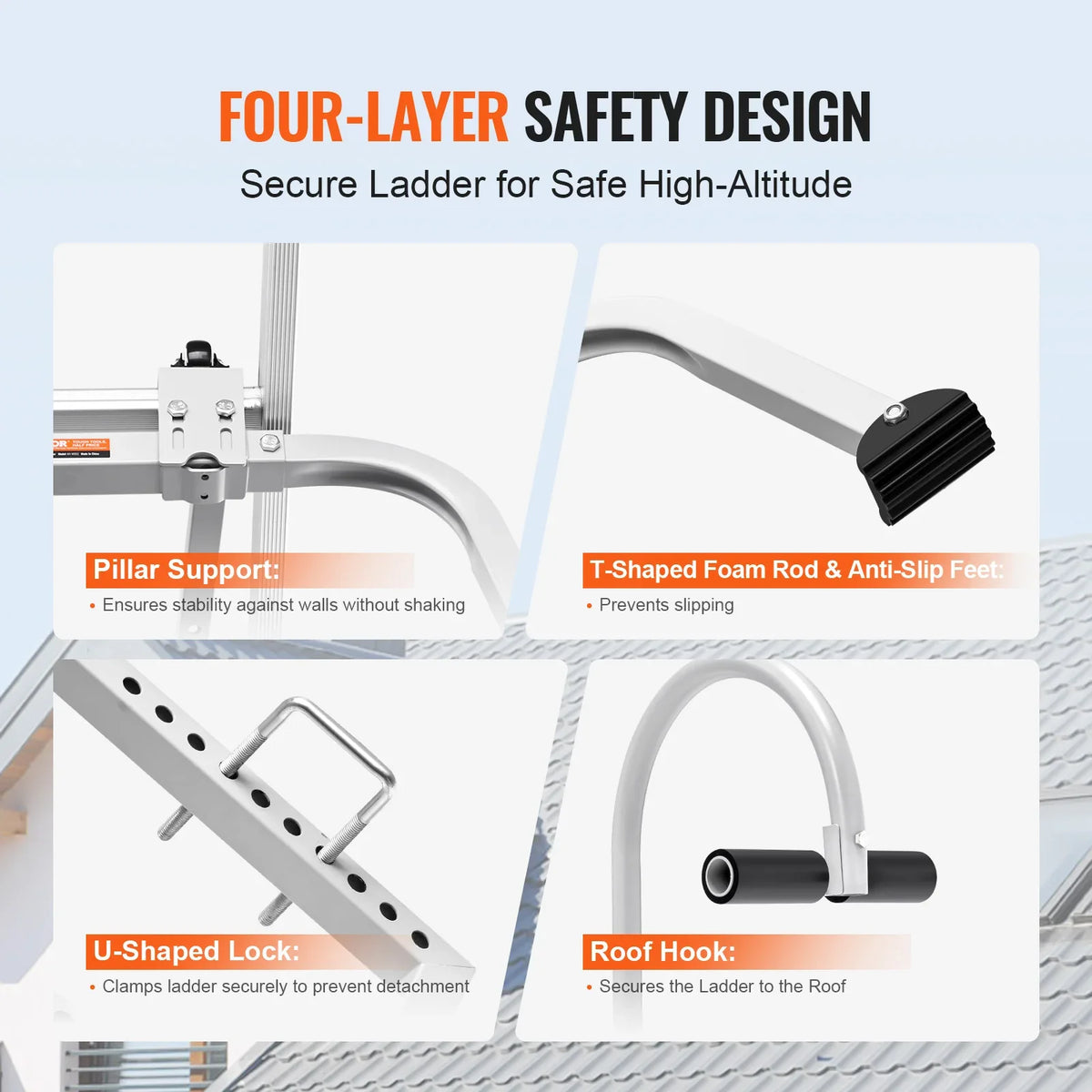 Ladder Stabilizer 2in1 Extension Wall Ladder Standoff Hook Roof Ridge Ladder Accessories Both Horizontally and Vertically