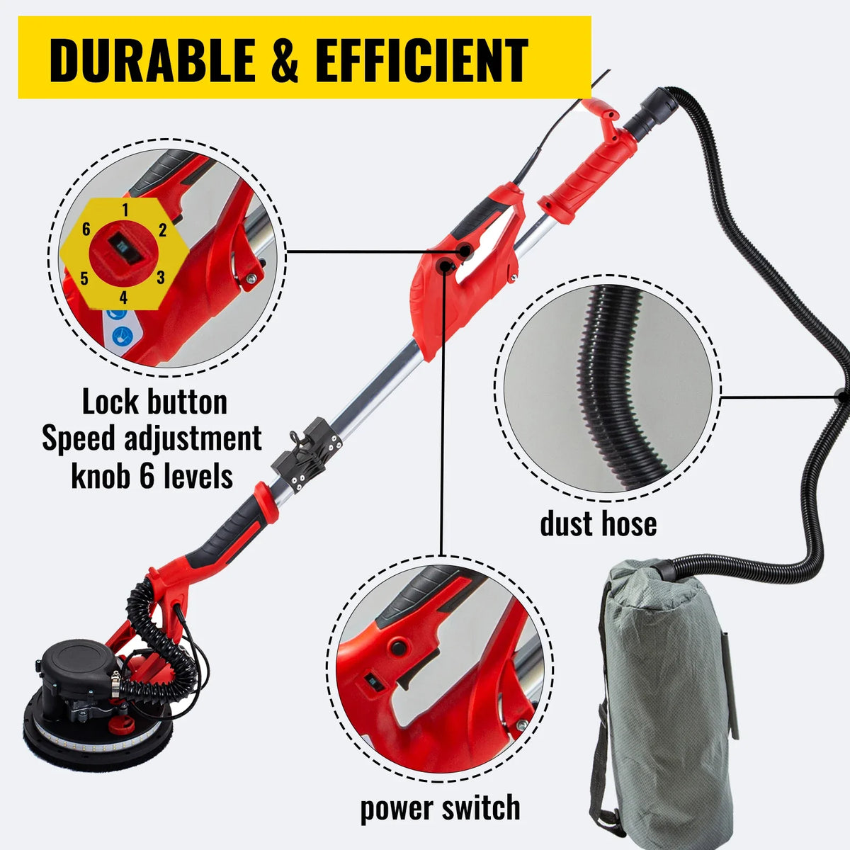 Drywall Sander 850W Electric Drywall Sander Foldable Sheetrock Sander with Telescope Handle Variable Speed Electric Sander