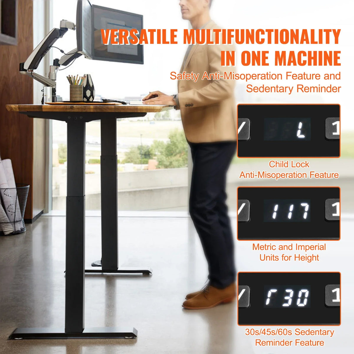 Standing Desk Frame Adjustable 70-117cm Height  Electric Stand Up Computer Desk Legs Ergonomic for Home Office Frame Only