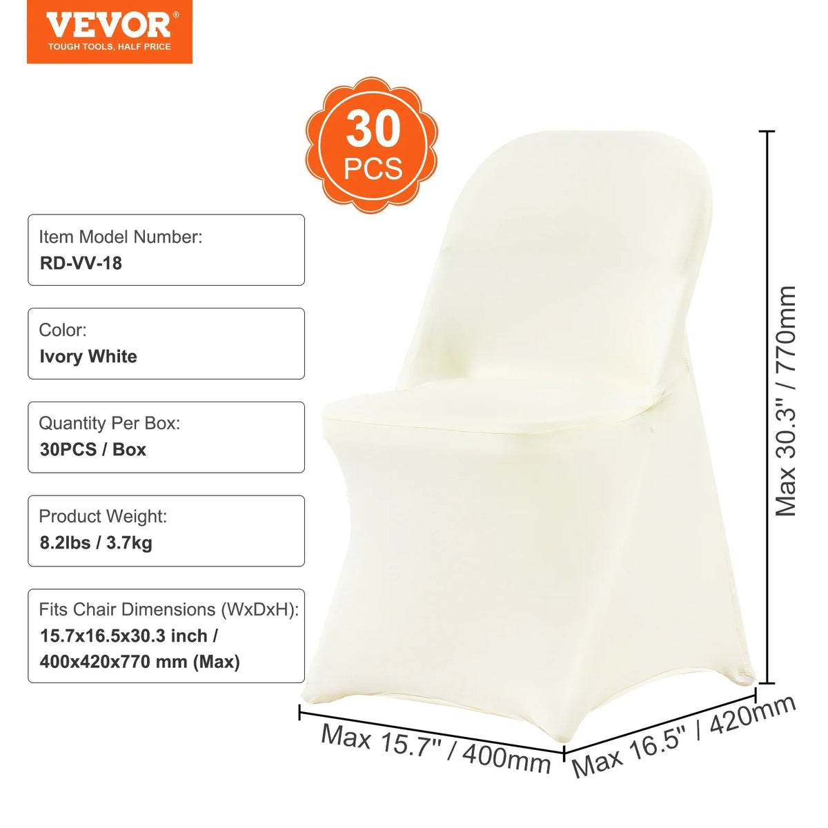 30PCS Ivory Stretch Spandex Folding Chair Covers Universal Fitted Chair Cover Removable Washable Protective Slipcovers