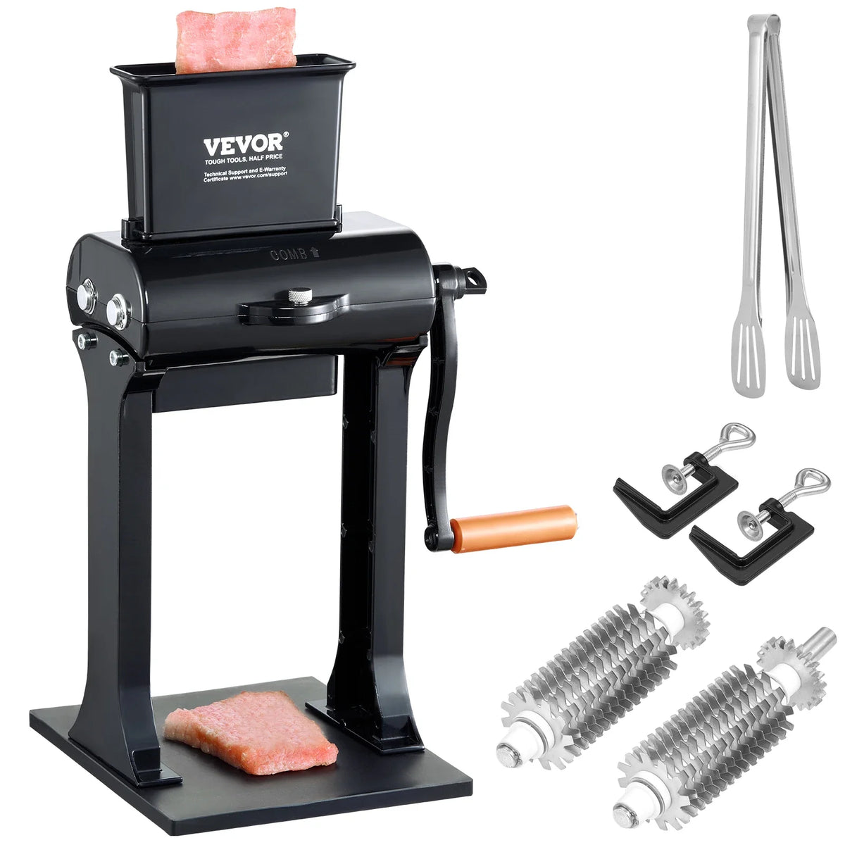 Commercial Stainless Steel Meat Tenderizer, Quick and Easy Manual Operation Kitchen Tool, 5.8" Feed Port for Beef, Turkey