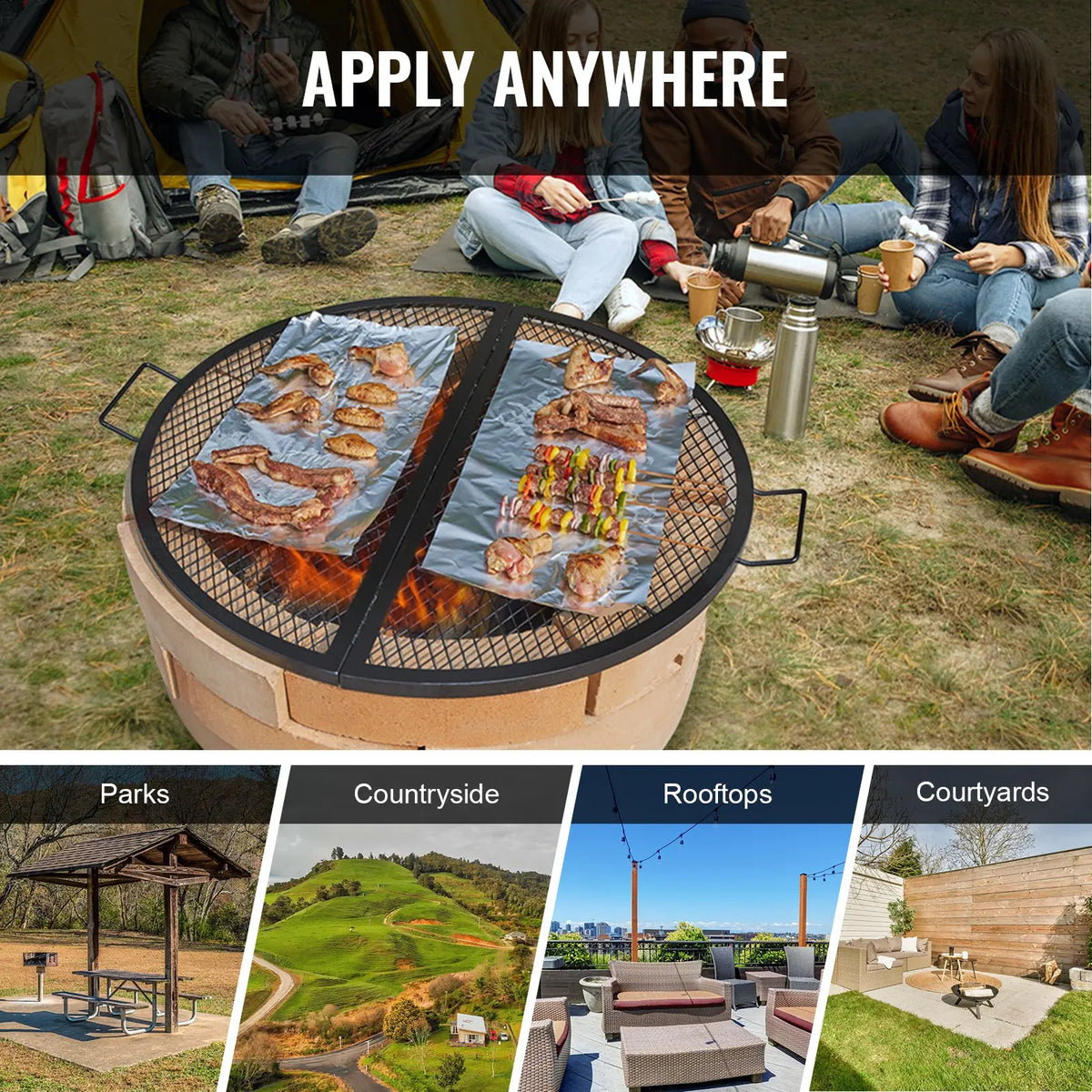 X-Marks Fire Pit Grill Grate,Round Cooking Grate,Heavy Steel Campfire BBQ Grill Grid, Portable Cookware for Outside Party