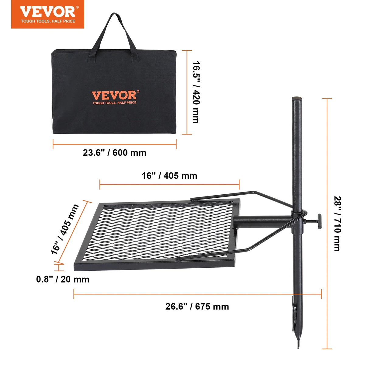 Swivel Campfire Grill, Portable Fire Pit Grill Grate,360° Adjustable Open Fire Outdoor Cooking Equipment, for Camping BBQ