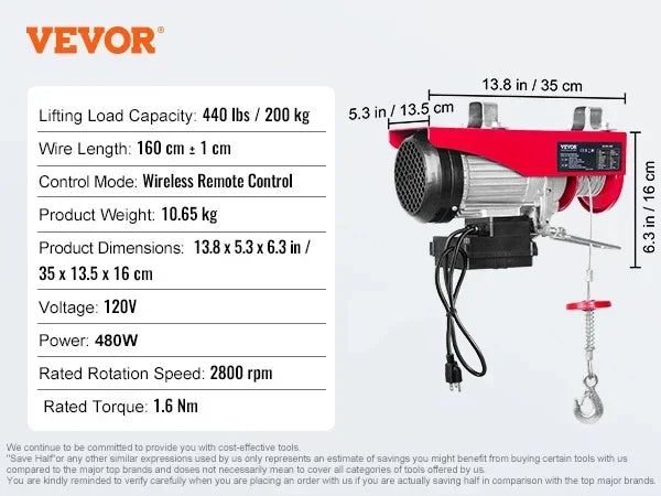 Electric Hoist 200-1000kg with Wired/Wireless Remote Control Lifting Crane Cable Hoist Winch for Boat Car Garage Elevator