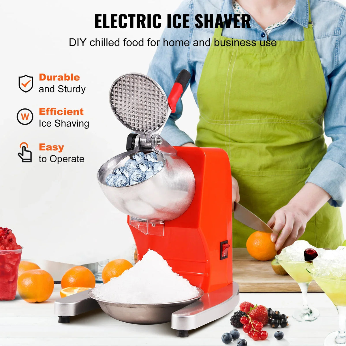 Ice Crushers Machine 220lbs Electric Snow Cone Maker with 4 Blades for Home and Commercial Use