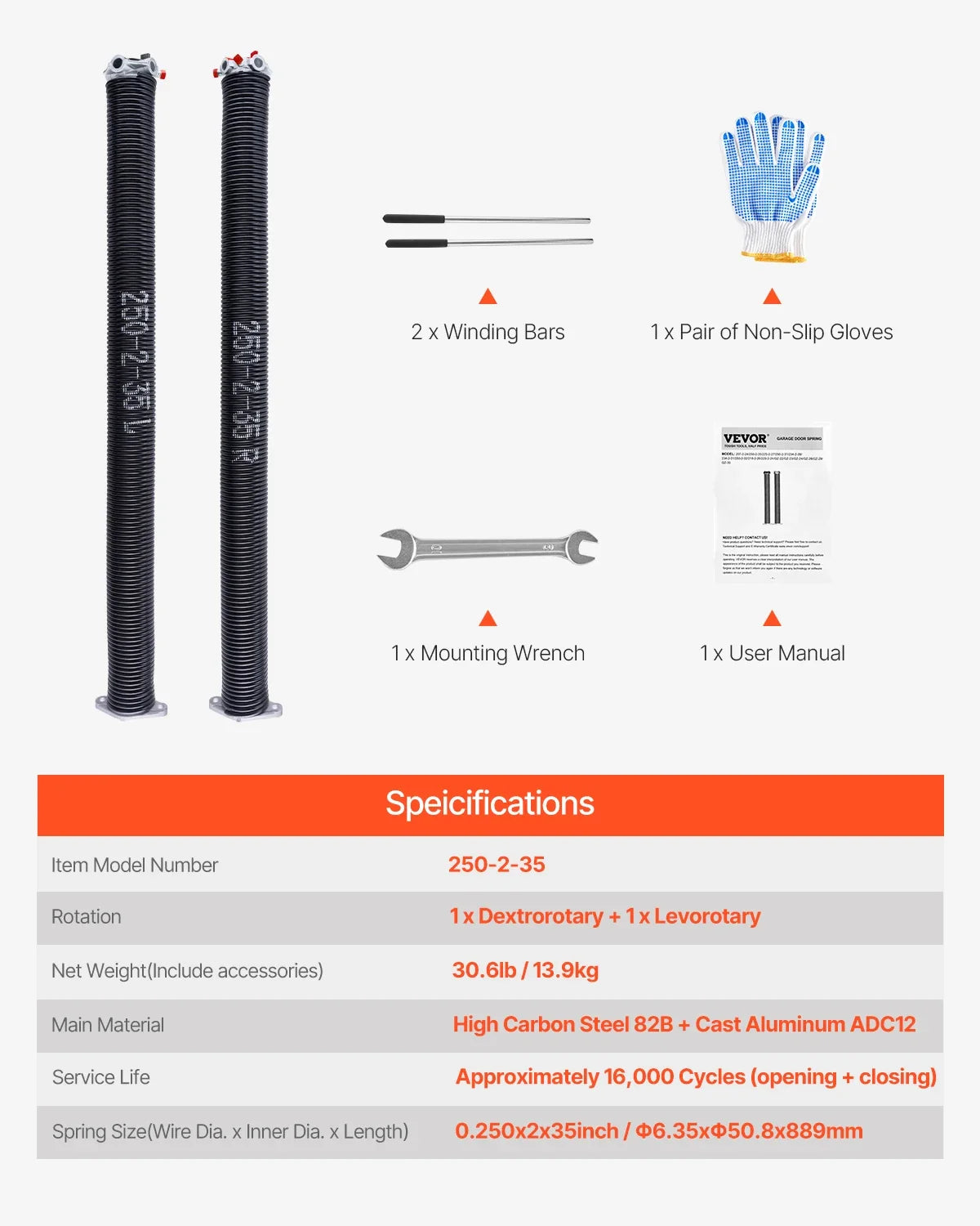 Garage Door Torsion Springs Pair 16000 Cycles Electrophoresis Black Coated for Replacement Garage Door Springs
