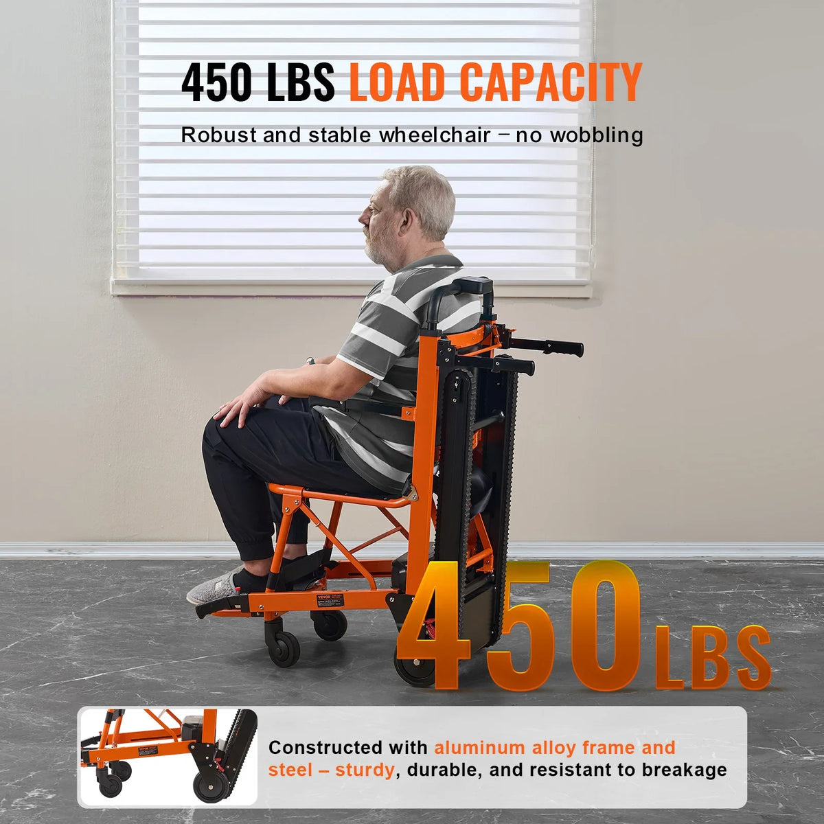 450 lbs Electric Stair Climbing Chair Foldable Emergency Stair Lift Wheelchair with Battery Operated for Elderly Disabled