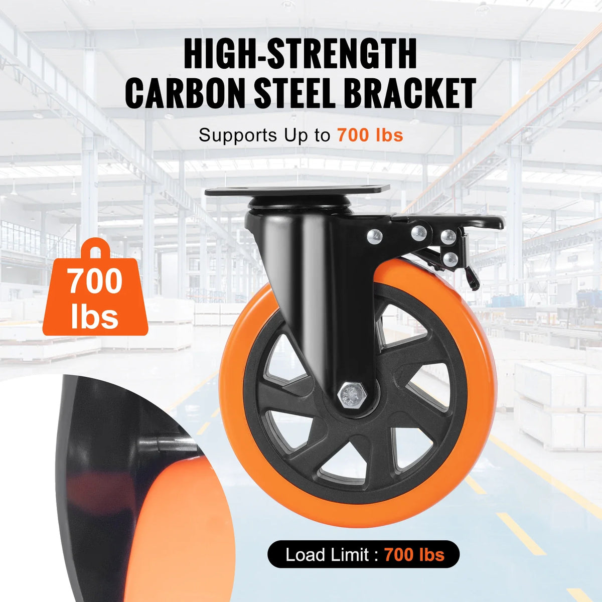 2/3/4/5/6-inch Swivel Plate Casters Set of 4 with Security Dual Locking PVC Caster Wheels for Cart Furniture Workbench