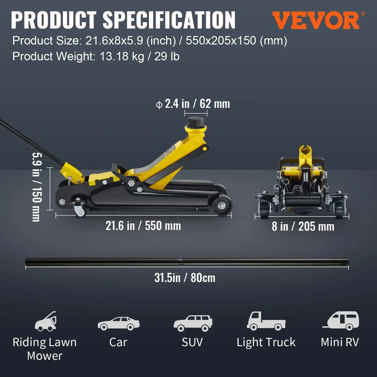 Floor Jack, 2.5 Ton Low Profile Floor Jack, Heavy-duty Steel Racing Floor Jack With Single Piston Lift Pump