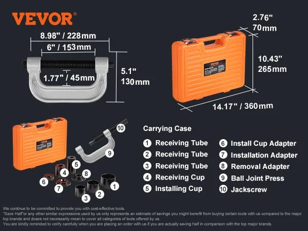 25/23/21/10 PCS Ball Joint Press Kit C-press Ball Joint Tools Steel Brake Anchor Pins Press and Removal Tools with Case