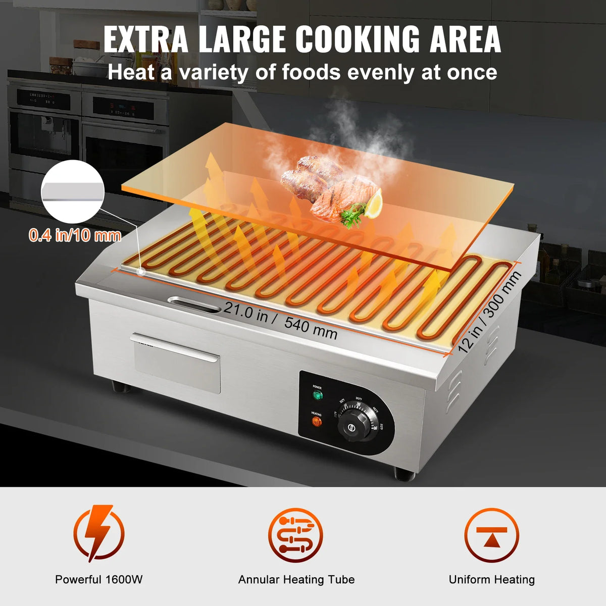 Commercial Electric Griddle,Countertop Flat Top Grill, Stainless Steel Teppanyaki Grill with Non Stick Iron Cooking Plate