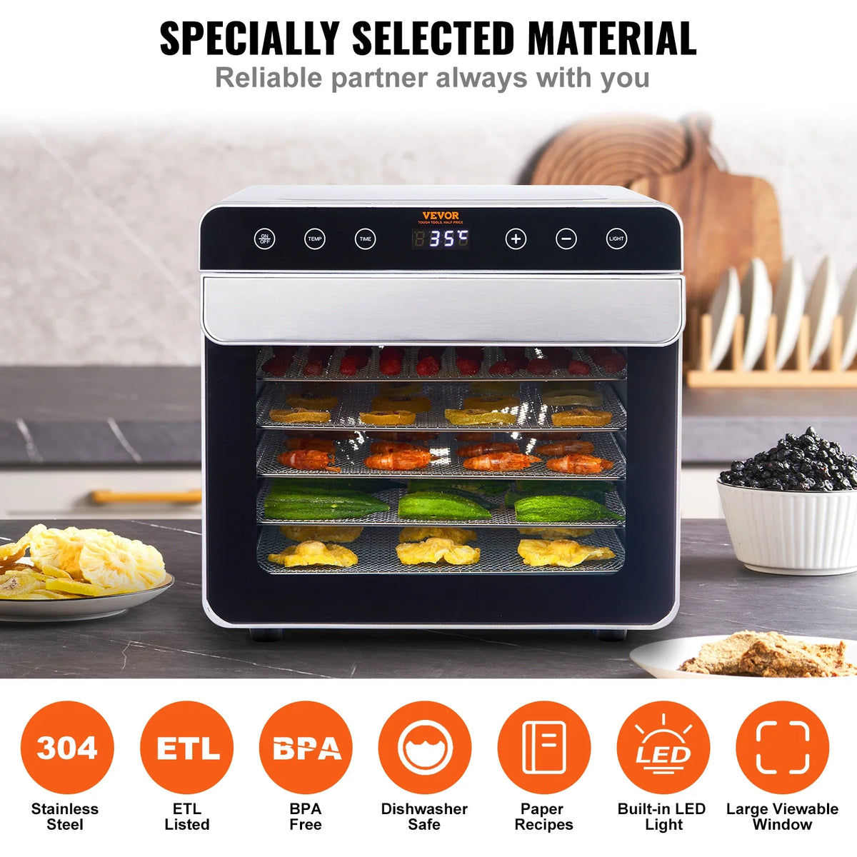Food Dehydrator Machine 700W With Digital Timer Temperature Control 6 Trays Food Dehydrated Dryer for Jerky, Herb