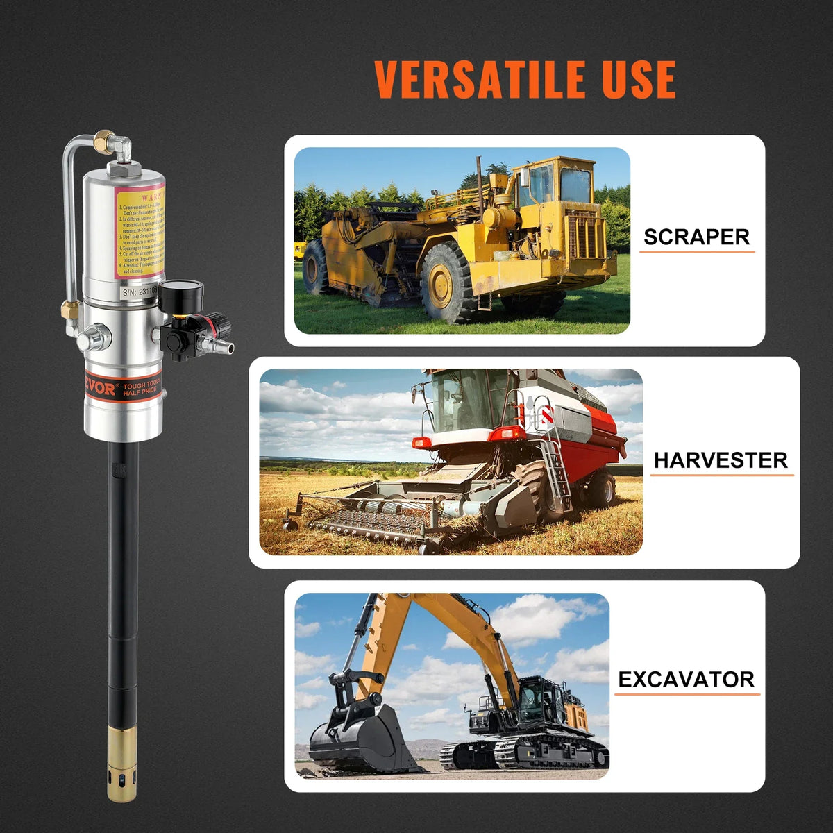 Grease Pump, 50:1 Pressure Ratio Air Operated Grease Pump w/13 ft High Pressure Hose and Grease Gun, Pneumatic Grease Pump