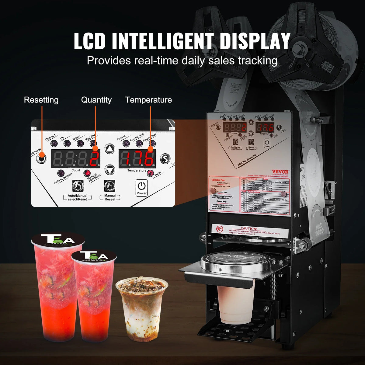 Fully Automatic Cup Sealing Machine, 500-650 Cups/H, Cup Sealer Machine for 180 mm Tall & 90/95 mm Cup,for Milk Tea Coffee
