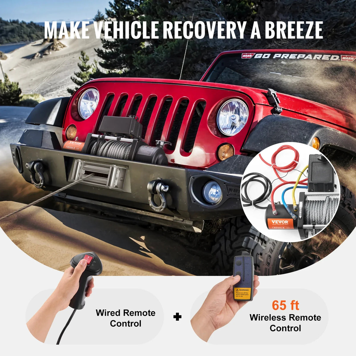 18,000 lb 12V DC Electric Winch with Wired Remote Control, IP55 Waterproof for Towing Off-Road SUV Jeep Truck Trailer Boat