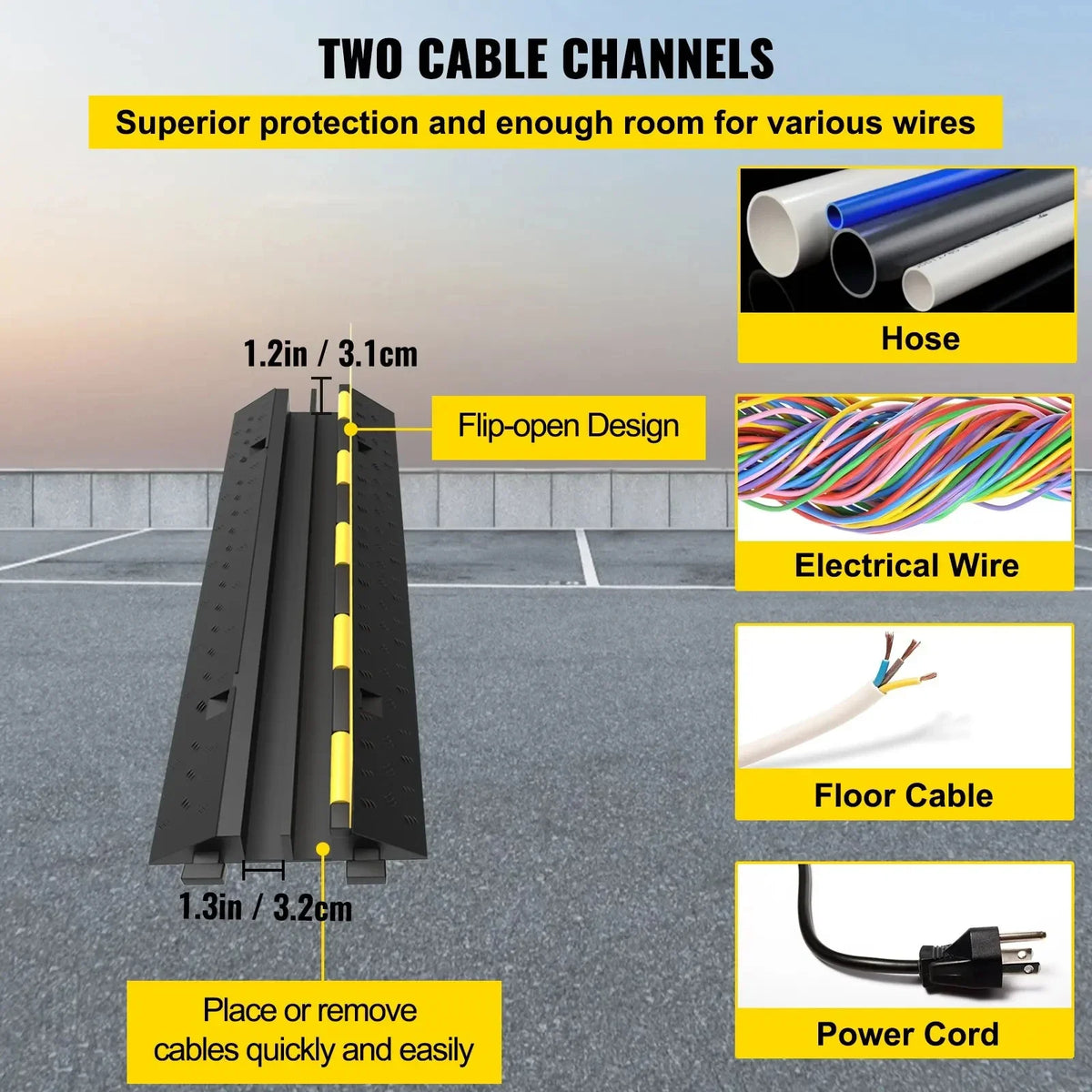 Cable Protector 2 Channels 3/5 PCS Traffic Ramp Wire Cable Cover Cord Guard Speed Bump Protecting Wires Getting Damaged