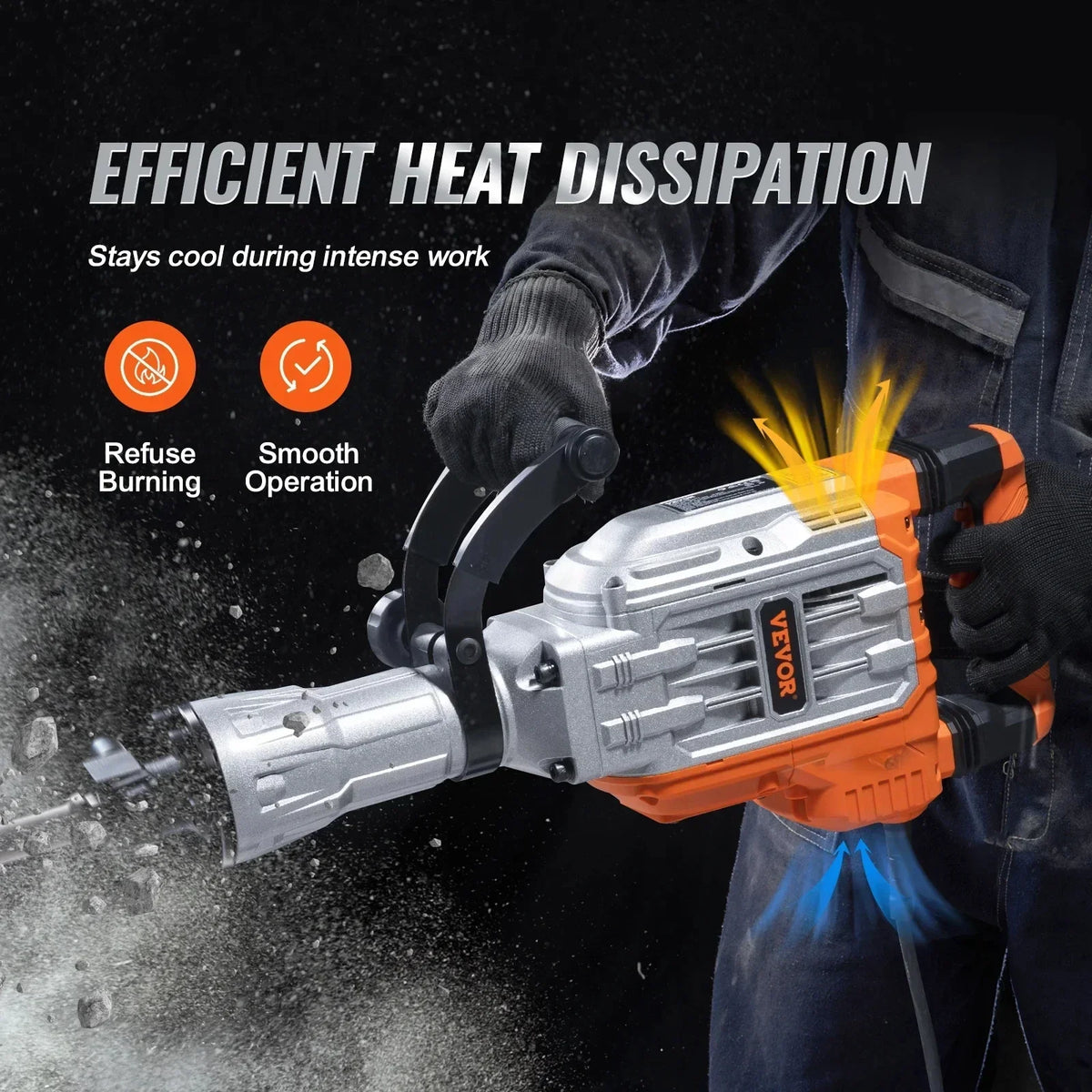 3500W Demolition Jack Hammer 60J Electric Jackhammer Concrete Breaker with 2 Chisel Bits for Trenching and Breaking Holes