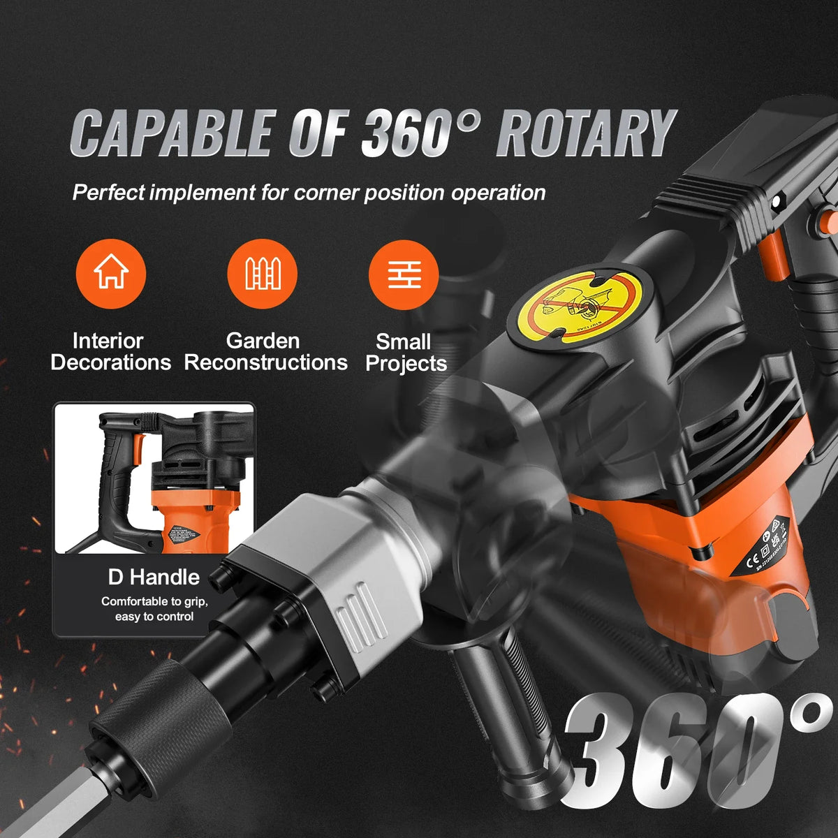 Demolition Jack Hammer 1400W Electric Jackhammer Heavy Duty 2900 BPM Concrete Breaker 2pcs Chisels Bits Chipping with Case