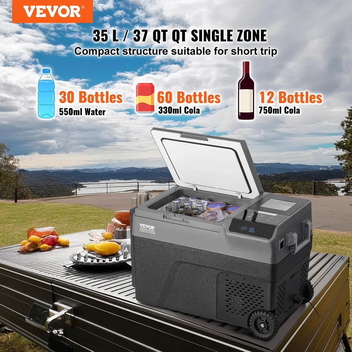 12V Portable Car Refrigerator, with Ice Making Function,  , 37 QT Single Zone , with Casters for Camping, Car, RV