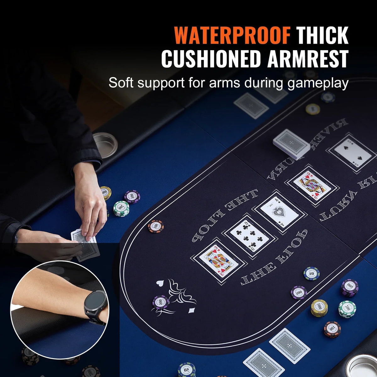 8 Player Foldable Poker Table Blackjack Texas Holdem with Padded Rails and Stainless Steel Cup Holders Blue for Party Game