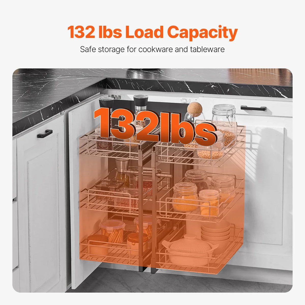 15"W Opening Blind Corner Pull Out Organizer, 3 Tier 6 Shelf Kitchen Cabinet Organizer, Chrome Carbon Steel Storage Basket