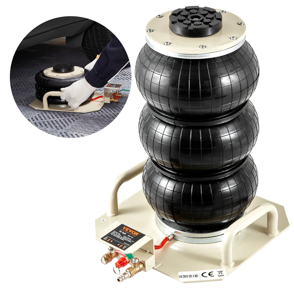Air Jack 3 Ton/6600 lbs Triple Bag Air Jack, Airbag Jack with Six Steel Pipes Pneumatic Jack for Car, Garage, Repair
