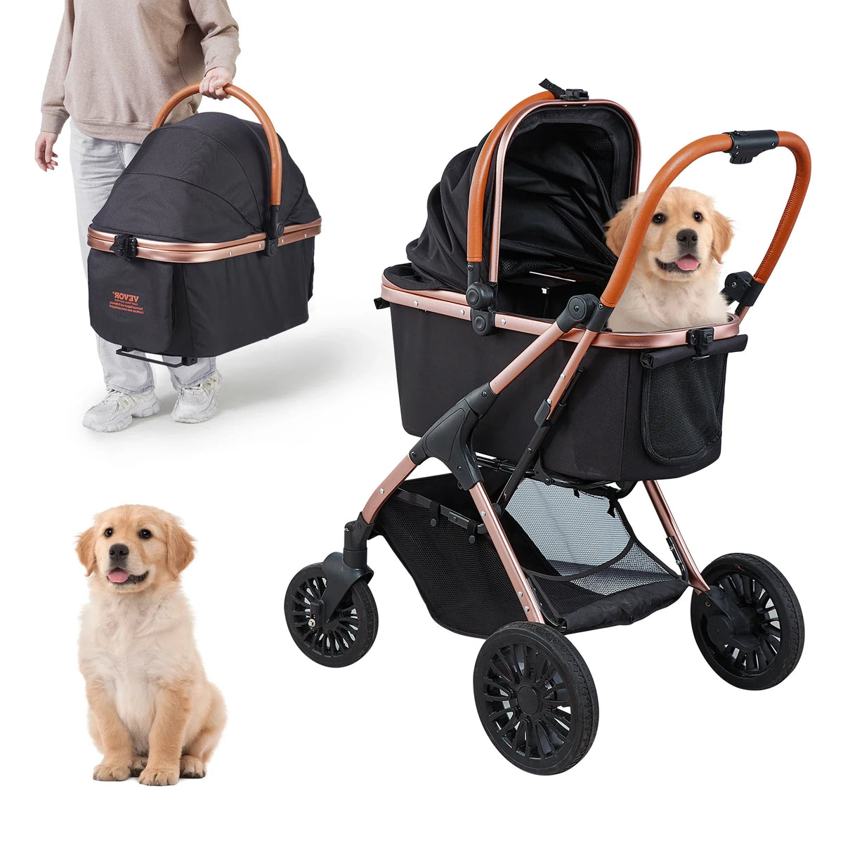 Pet Stroller Rotate Dog Stroller with Puppy Strollers Portable Foldable Trolley for Small to Medium Sized Dogs Outdoor