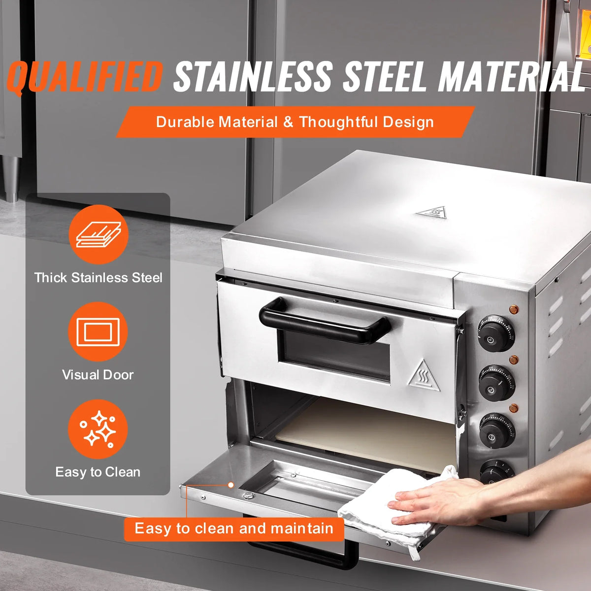 Commercial Pizza Oven Countertop, 14" Double Deck Layer, Stainless Steel Electric Pizza Oven with Stone and Handle