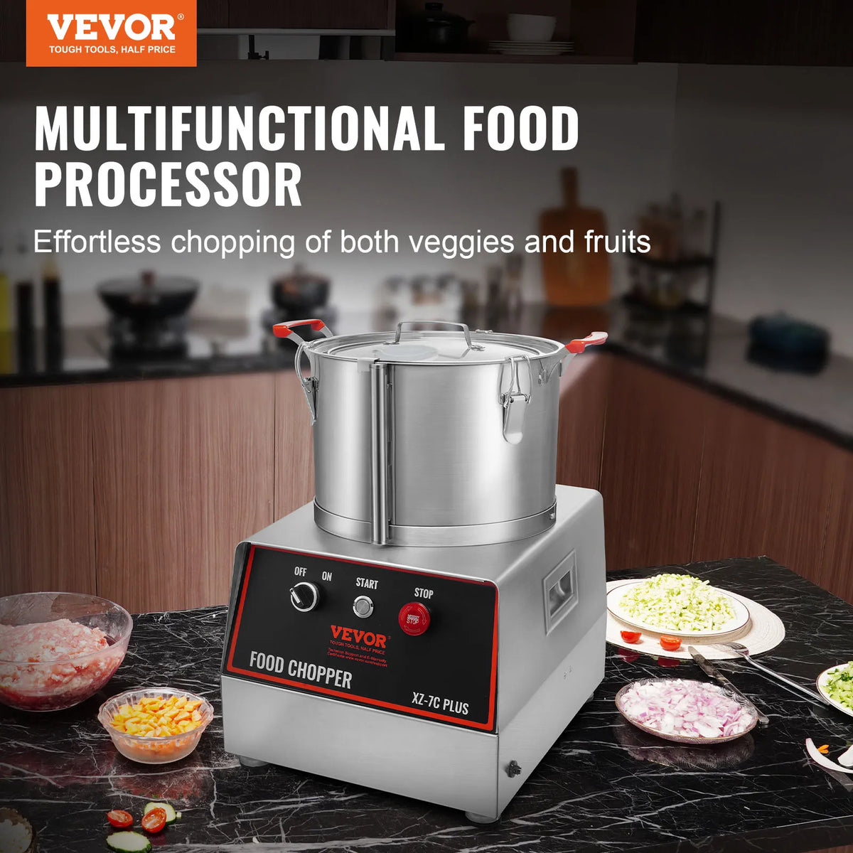 Food Processor & Vegetable Chopper, 7Qt 750W Food-Grade Stainless Steel Food Processor Chopper with 2 Extra S-Curve Blades