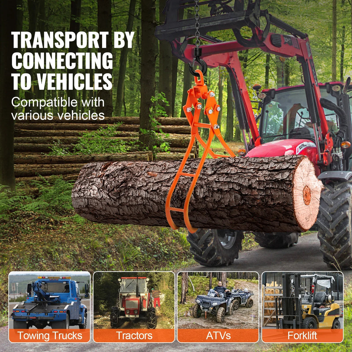 Log Skidding Tongs Log Lifting Tongs Heavy Duty Steel Lumber Skidding Tongs Loading Capacity Log Lifting Handling Tool