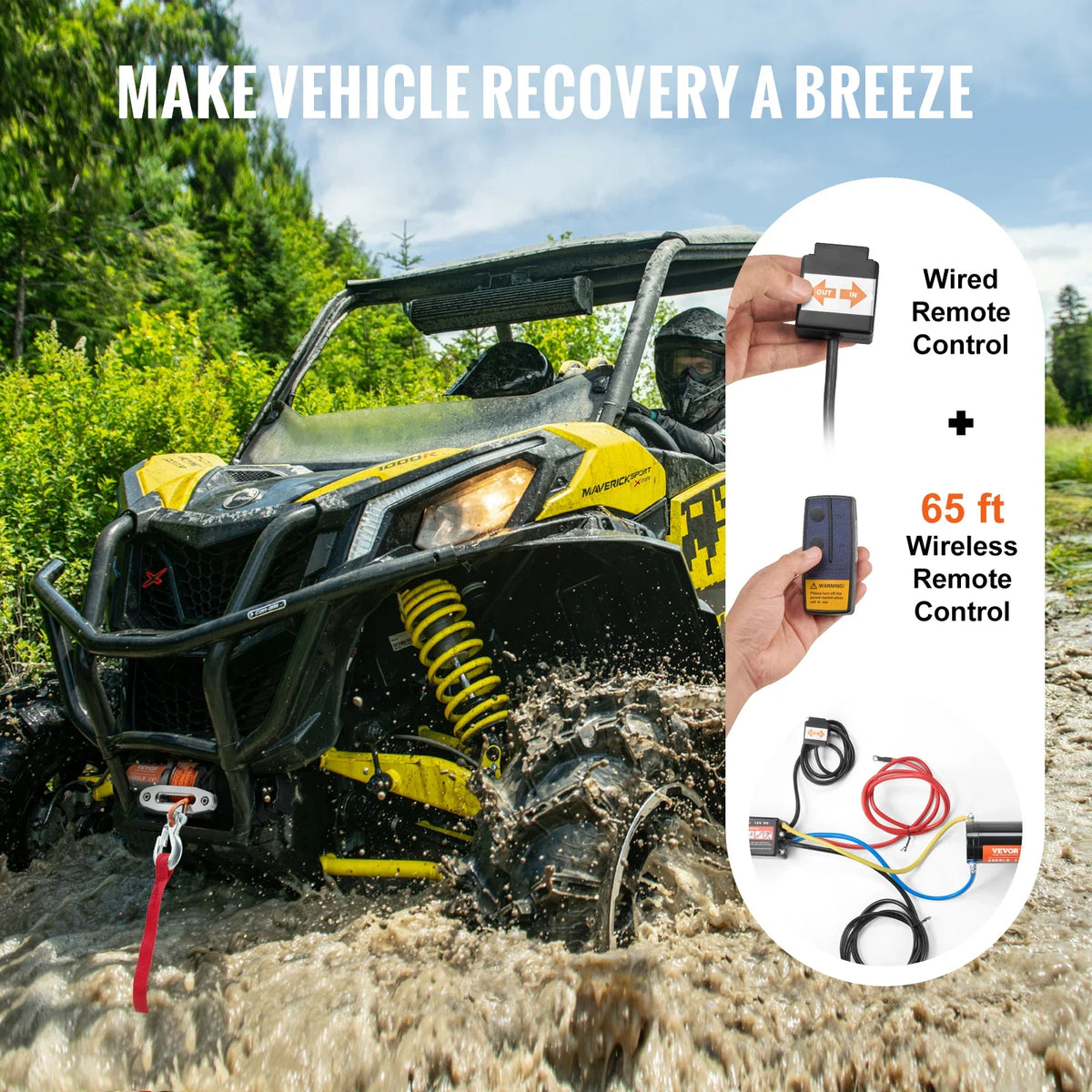 Electric Winch, 4500 lbs, 12V DC ATV/UTV Winch w/Φ1/4 in x 39 ft 12 Strands Synthetic Rope Wireless & Wired Remote Control